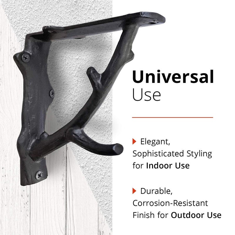 NACH Decorative Shelf Brackets, 2 Pack of 7 x 2 x 7.3 inch, Black Cast Iron Rustic Shelf Brackets - Metal Shelf Brackets for Wall - Tree Branch Shelf Bracket - Image 4